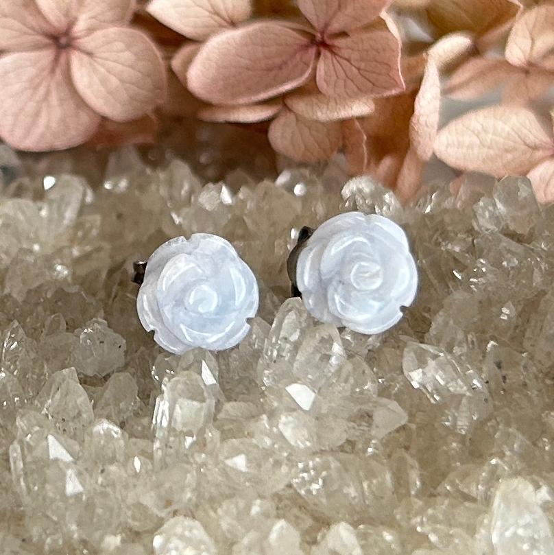 ブルーレースアゲート 薔薇 ローズ チタン スタッドピアス b